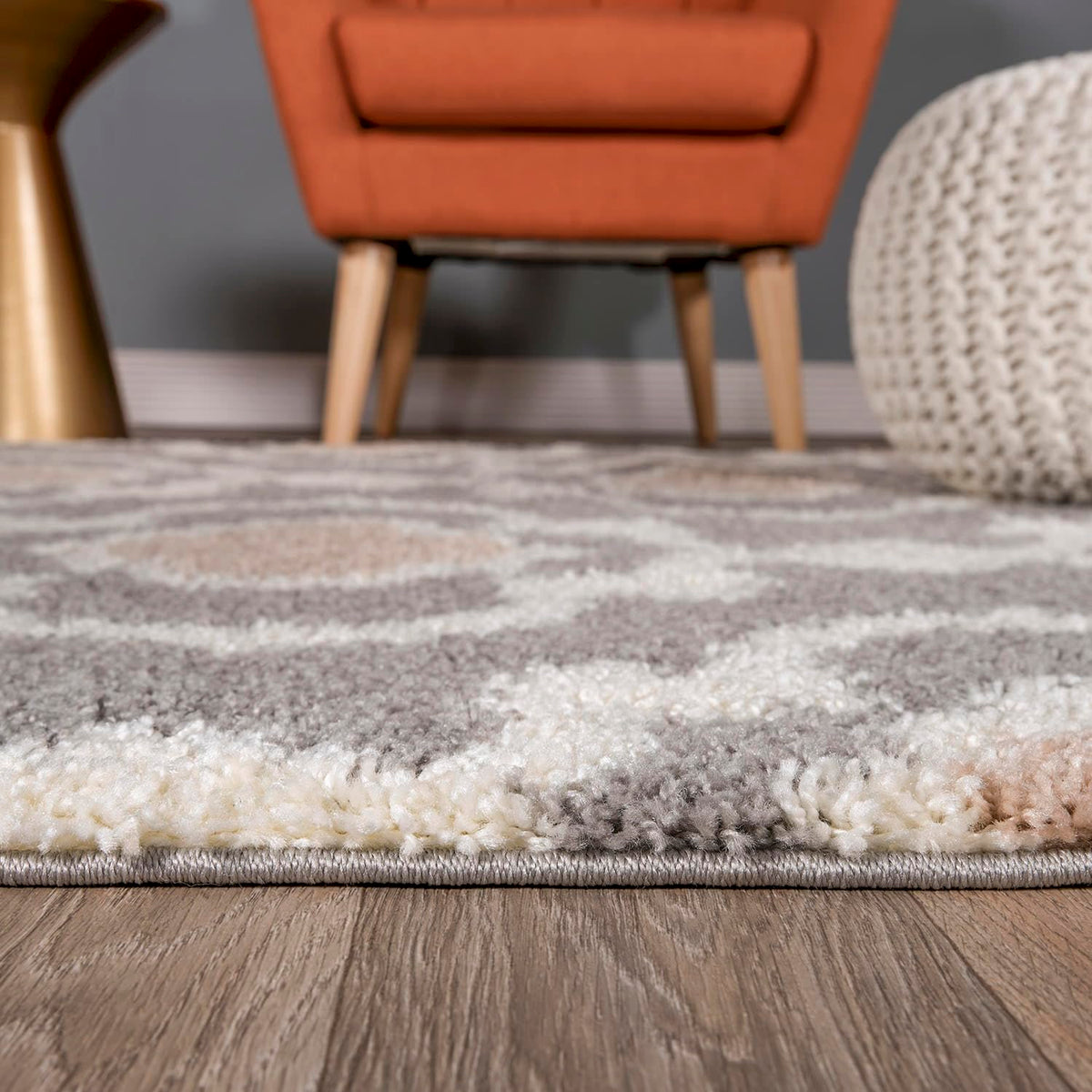 Moroccan Trellis Shag Cozy Indoor Runner Rug Gray/Cream