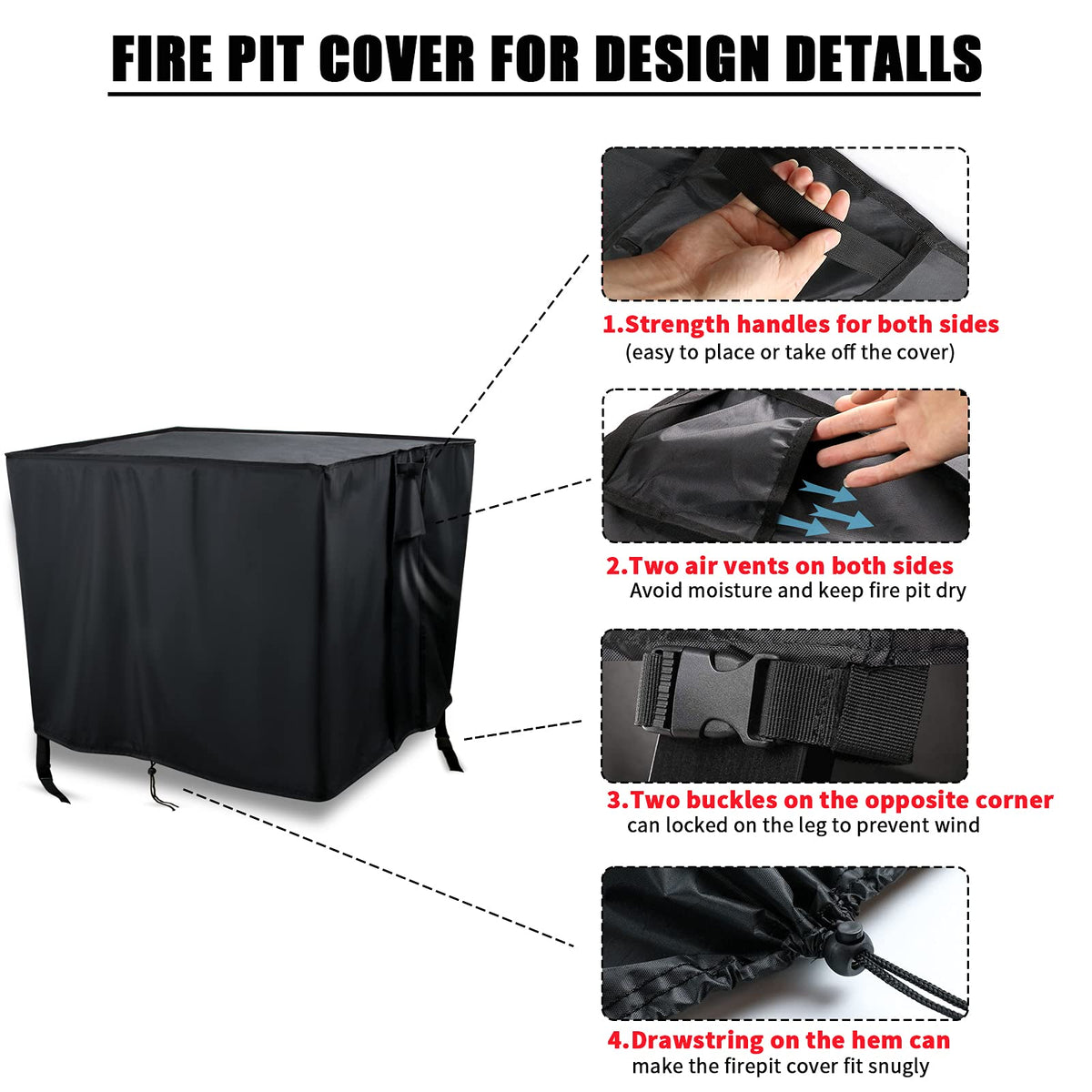 Rectangular Fire Pit Cover for Firepit Table, 46 x 26 x 25 Inch