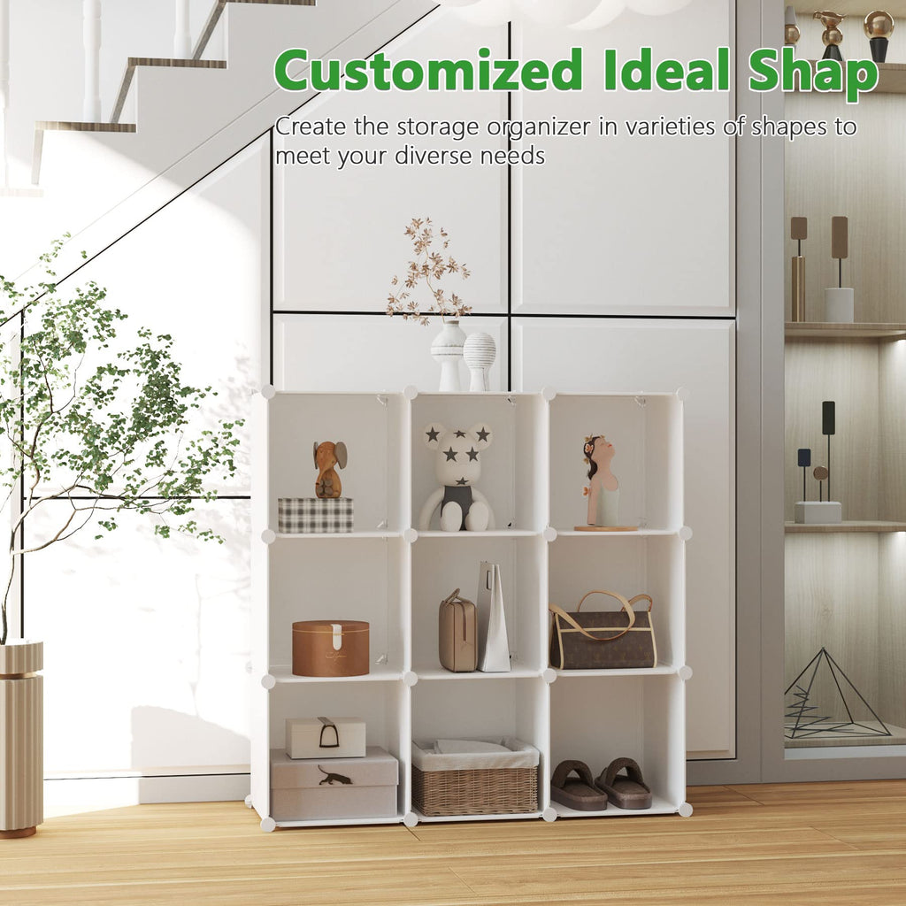 Cube Storage Organizer, 9-Cube Bookcase, Closet Cabinet Milky