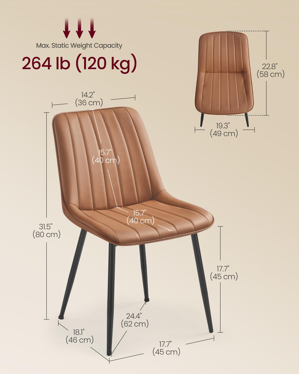 Dining Chairs Set of 6, Upholstered Kitchen Chairs, PU Leather