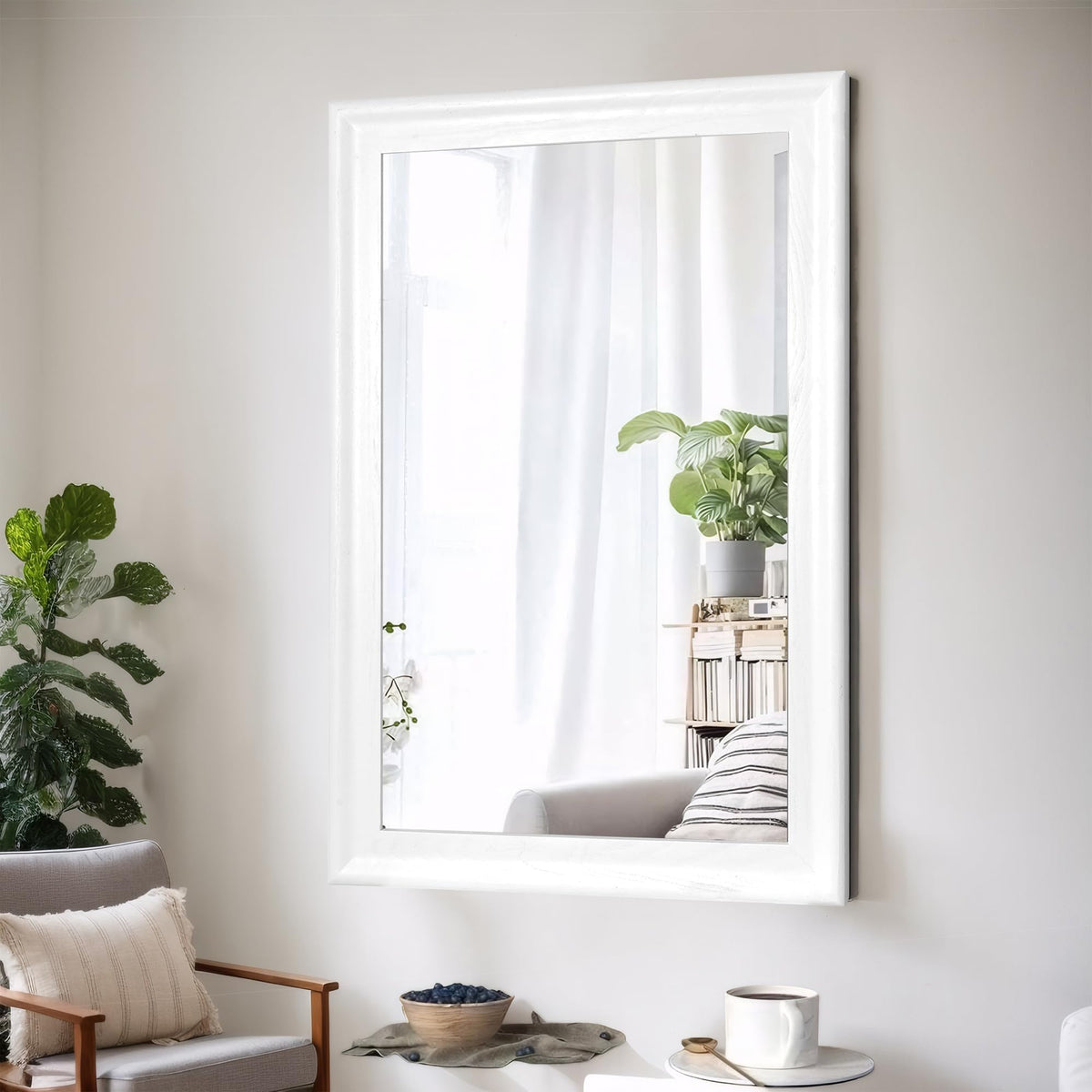 White Wood 30 x 40 Inch Mirror,Rectangle Vanity Wall Mirror