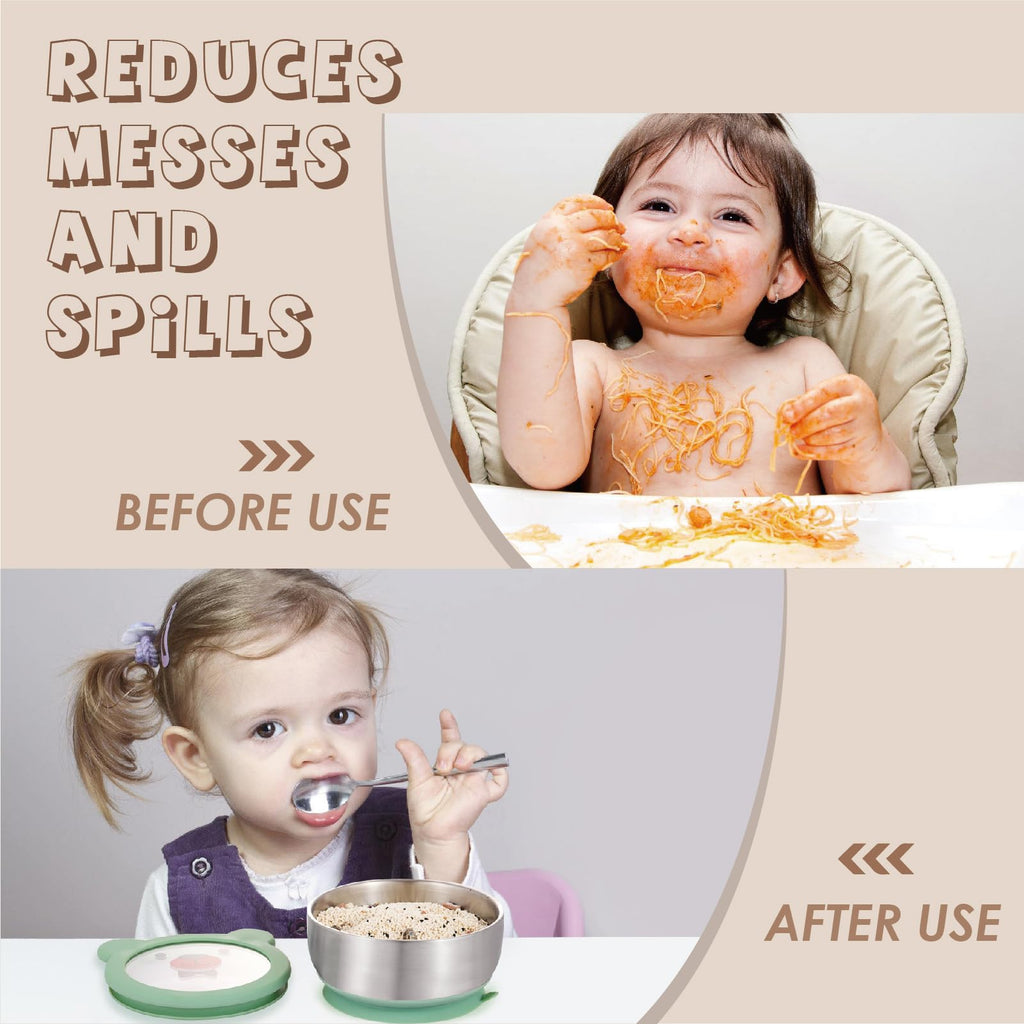 Baby Bowls with Non-Slip Silicone Suction Cup, Insulated Double-Layer 18/8 Stainless Steel Toddler Bowls with BPA