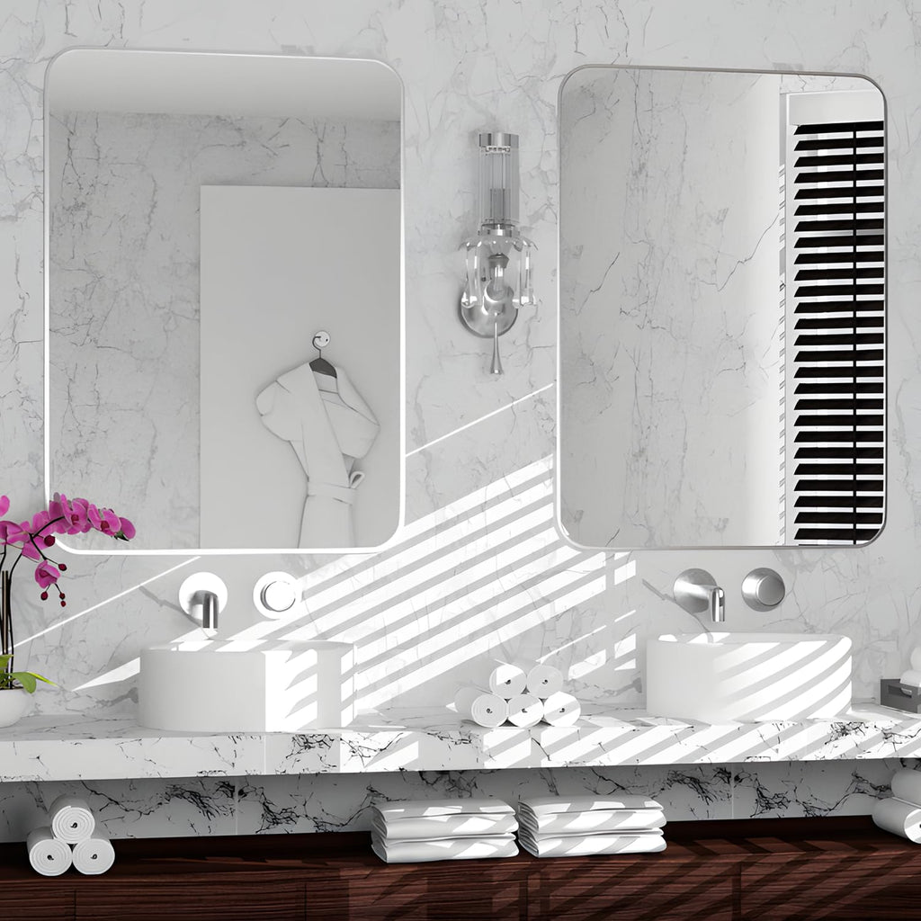 Bathroom Vanity Mirror 20x28 Inch Silver 2-PCS Rounded Rectangle