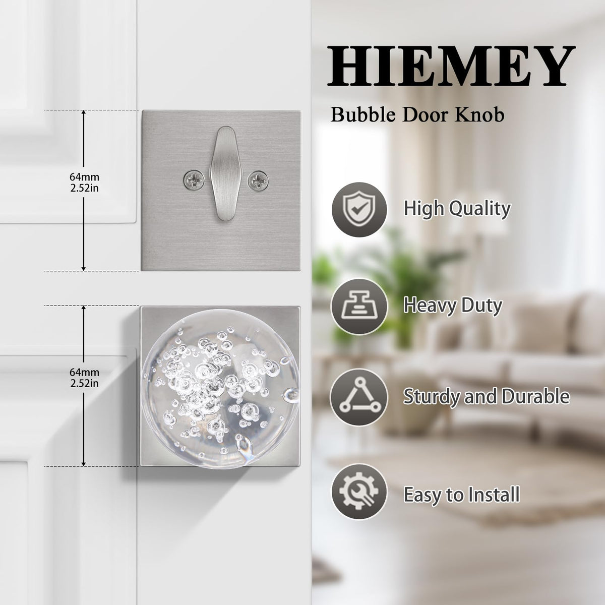 Brushed Nickel Glass Crystal Door Knobs and Deadbolt Set with Key Lock