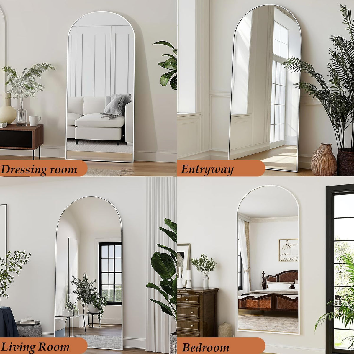 Arched Full Length Mirror, 57"X20" Large Full Body Mirror, White