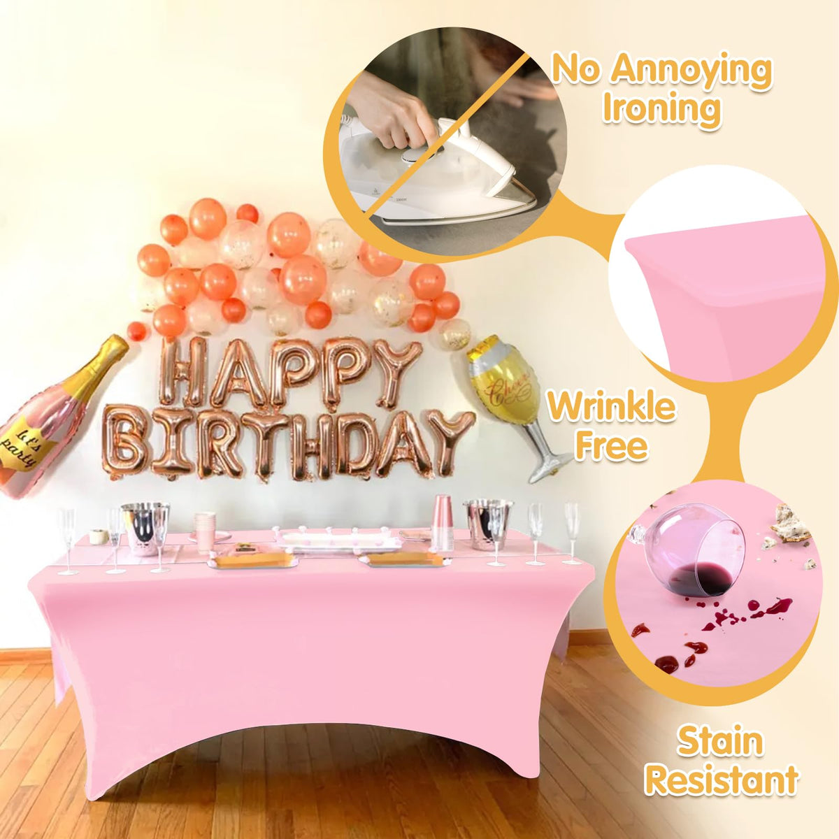 6 Pack Pink Spandex Table Covers for 8ft Rectangle Tables