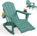 Folding Adirondack Rocking Chair with Retractable Ottoman, Aruba | Weather Resistant, Wood-Grain, 2-Sided Cup