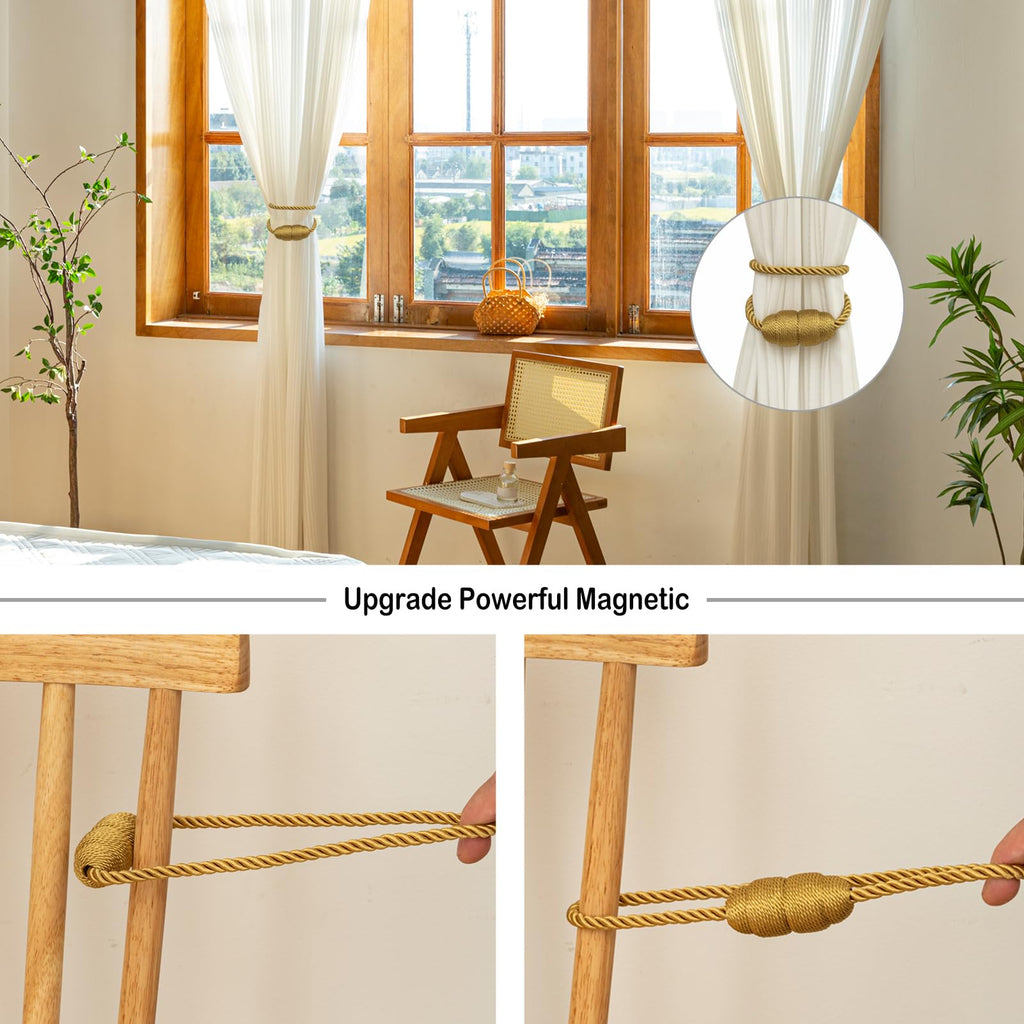Magnetic Curtain Tiebacks Rope Curtain Tie Backs for Curtains 8 Pack Curtain Holders for Drapes Decorative Window