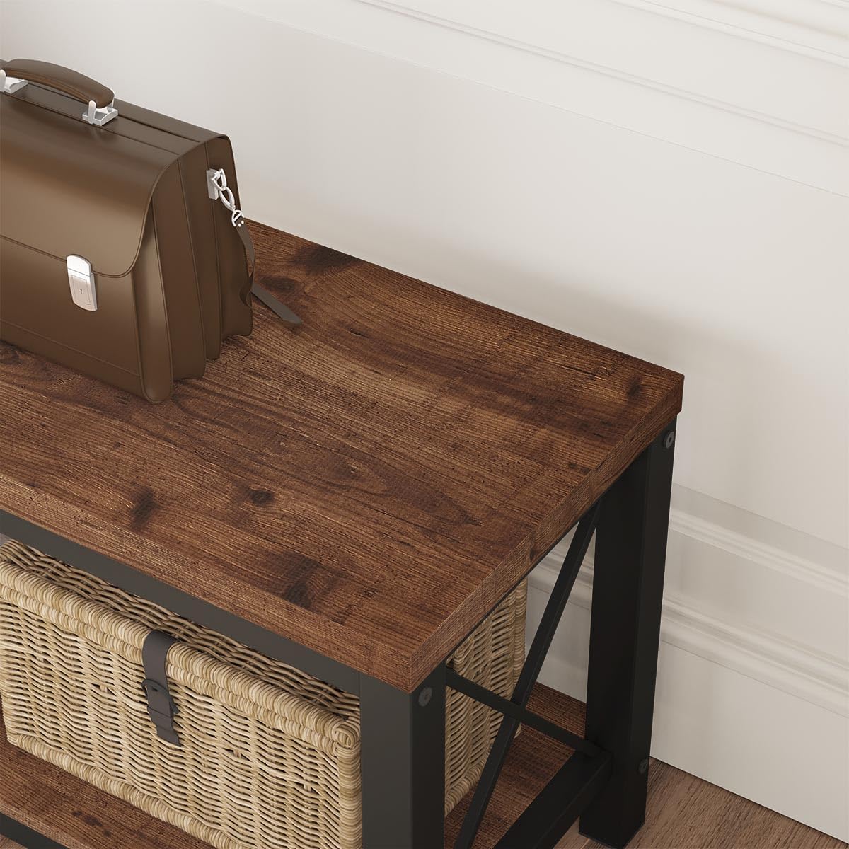Entryway Bench with Storage, 2 Tier Rustic Shoe Bench, 47 inch