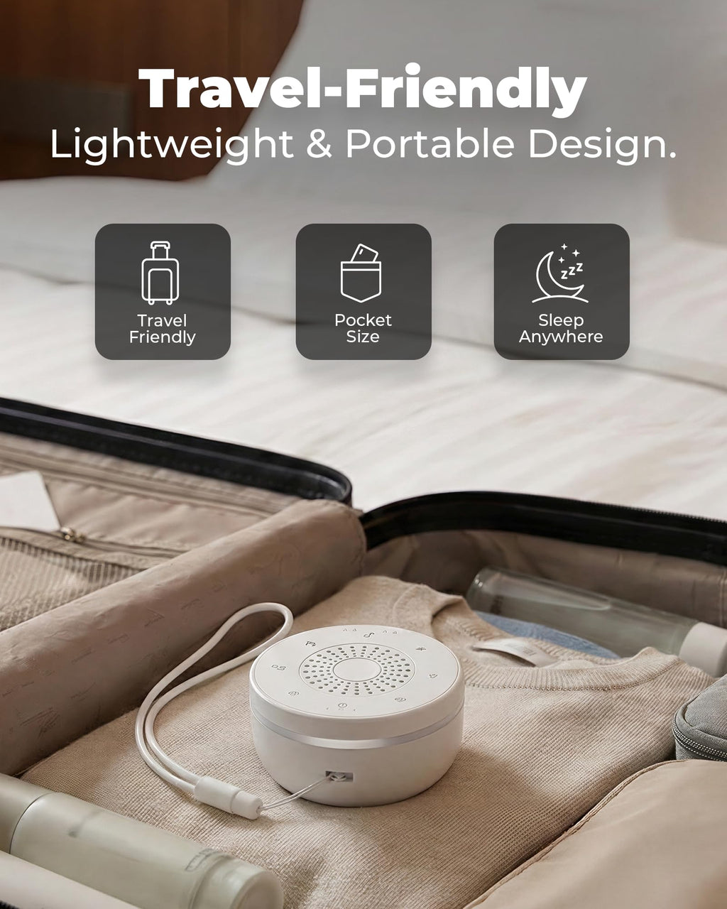 White Noise Sound Machine for Sleep, Portable White Noise Sound Machine with 30 Sounds, 3 Timers, Night Light, Memory