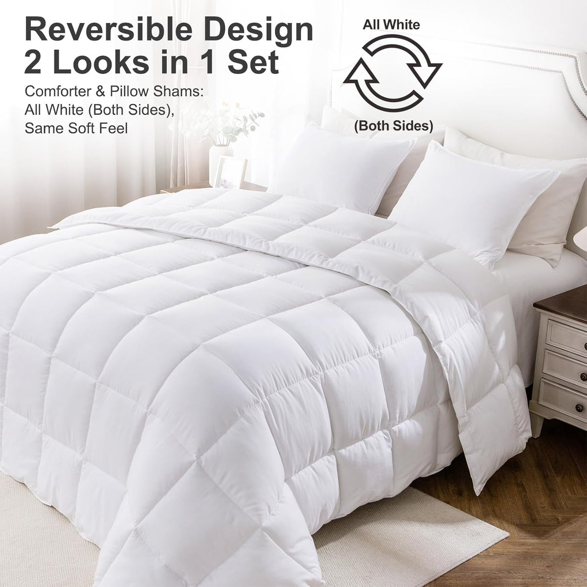 Queen Comforter Set, Reversible,Goose Down Alternative,All Season