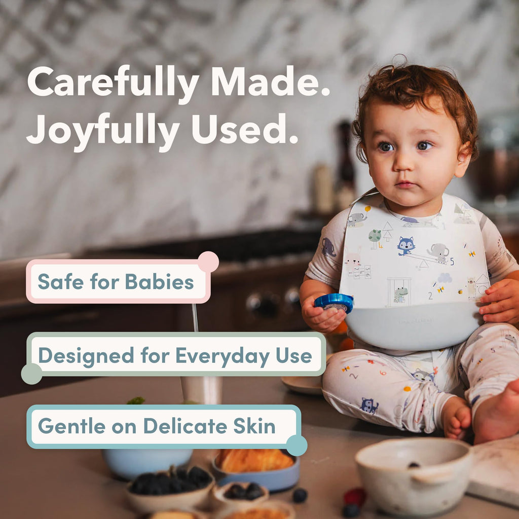 Waterproof Silicone Feeding Bib for Babies & Toddlers, Catch-All Pouch, Easy Clean, 3-36 Months - Mini Mathletes