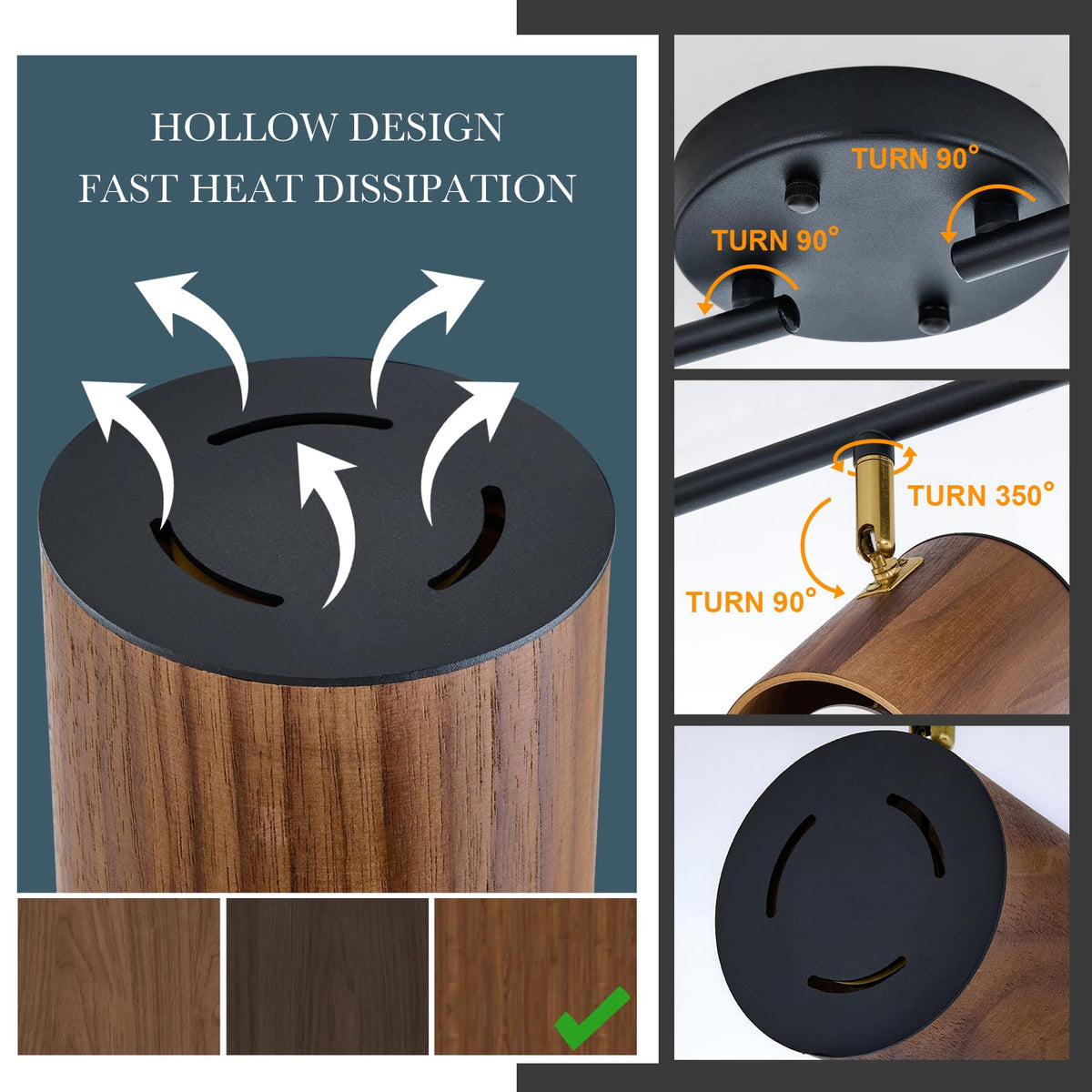 Modern 4-Light Track Lighting Kit, Matte Black & Dark Wood
