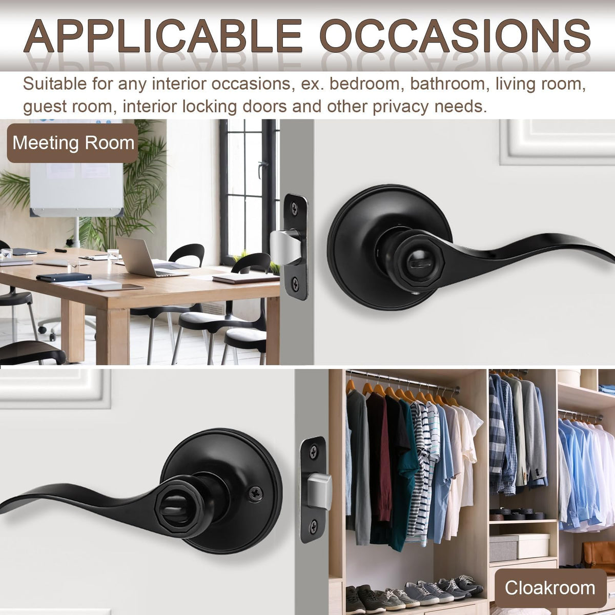 10 Pack Matte Black Door Handles Privacy Door Levers, Heavy Duty Bed and Bath Door Locks Interior Door Knobs