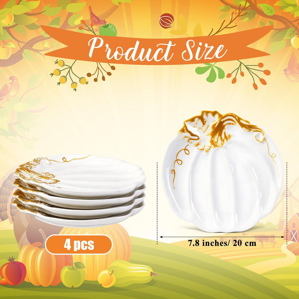 4 Pcs 7.87'' Ceramic Pumpkin Plates Fall Appetizer Dessert Dishes