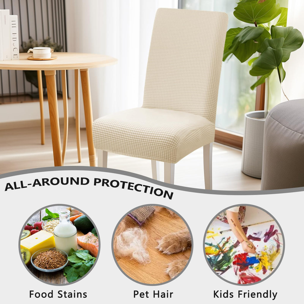 Dining Room Chair Covers, Chair Covers Set of 6, Soft And Stretchy, Cat Scratch Protection, Jacquard Fabric, Cream