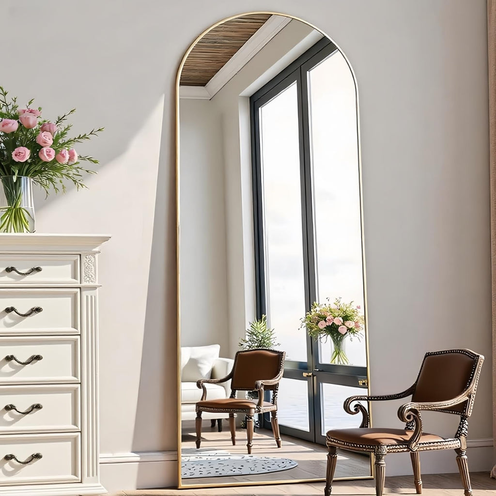 Mirror Full Length, 64"X20" Arched Floor Mirror, Gold