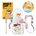 Whale Fountain Cup for Kids Toddlers: 10oz/300ml Spill Proof Toddler Sippy,Straw Cup with Handle & Strap