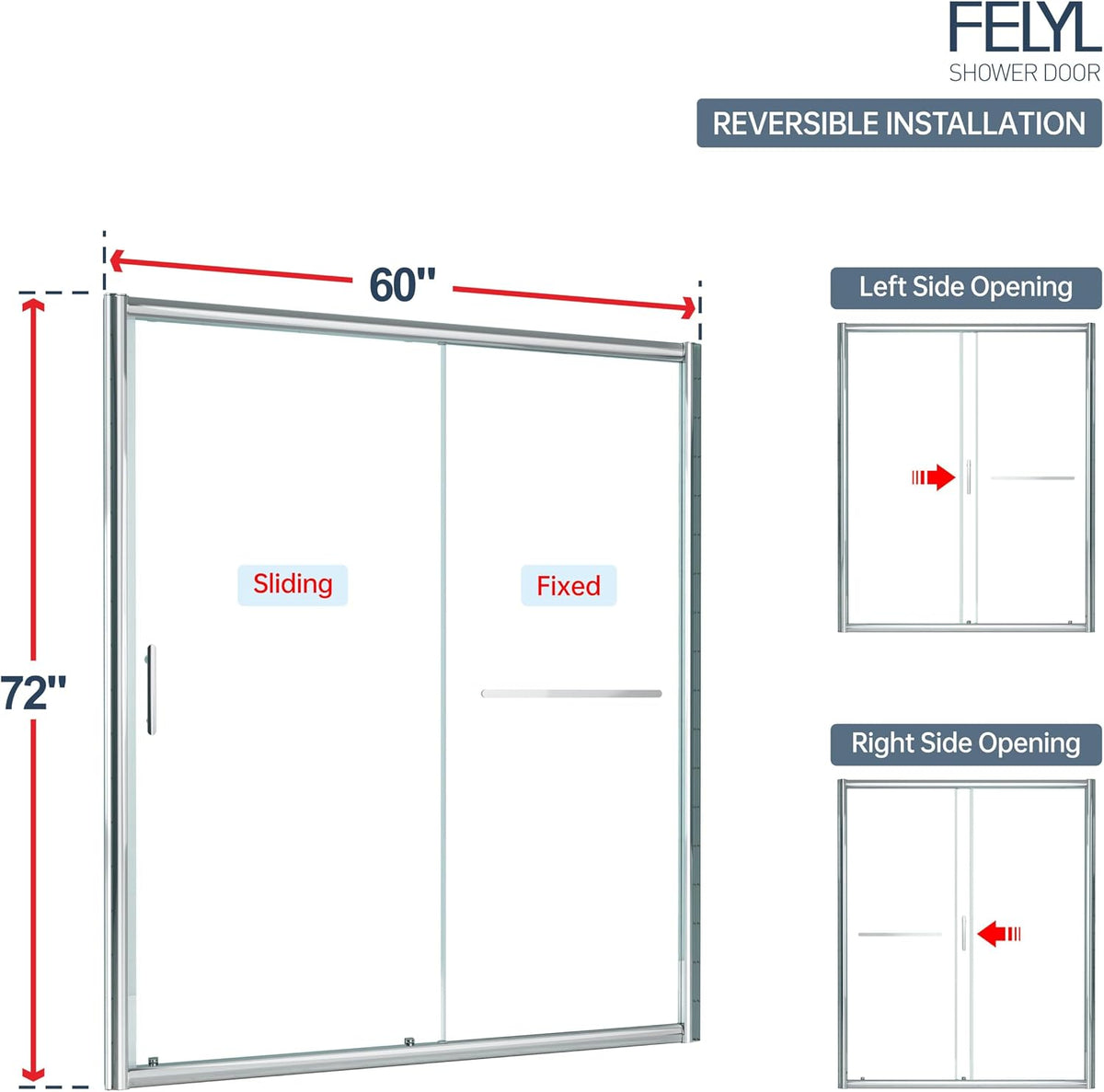Black Grid Sliding Shower Door 55-60" W x 72" H, Matte Black, Single Sliding Door, Framed