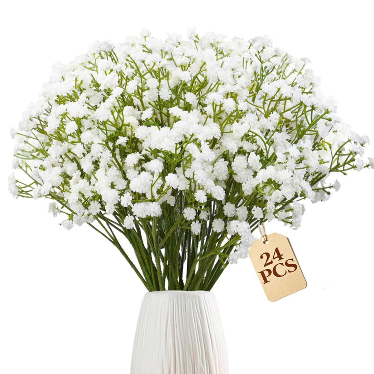 24Pcs Babys Breath Artificial Flowers Bulk, Fake Baby Breath Flowers White Faux Gypsophila Real Touch Flowers for