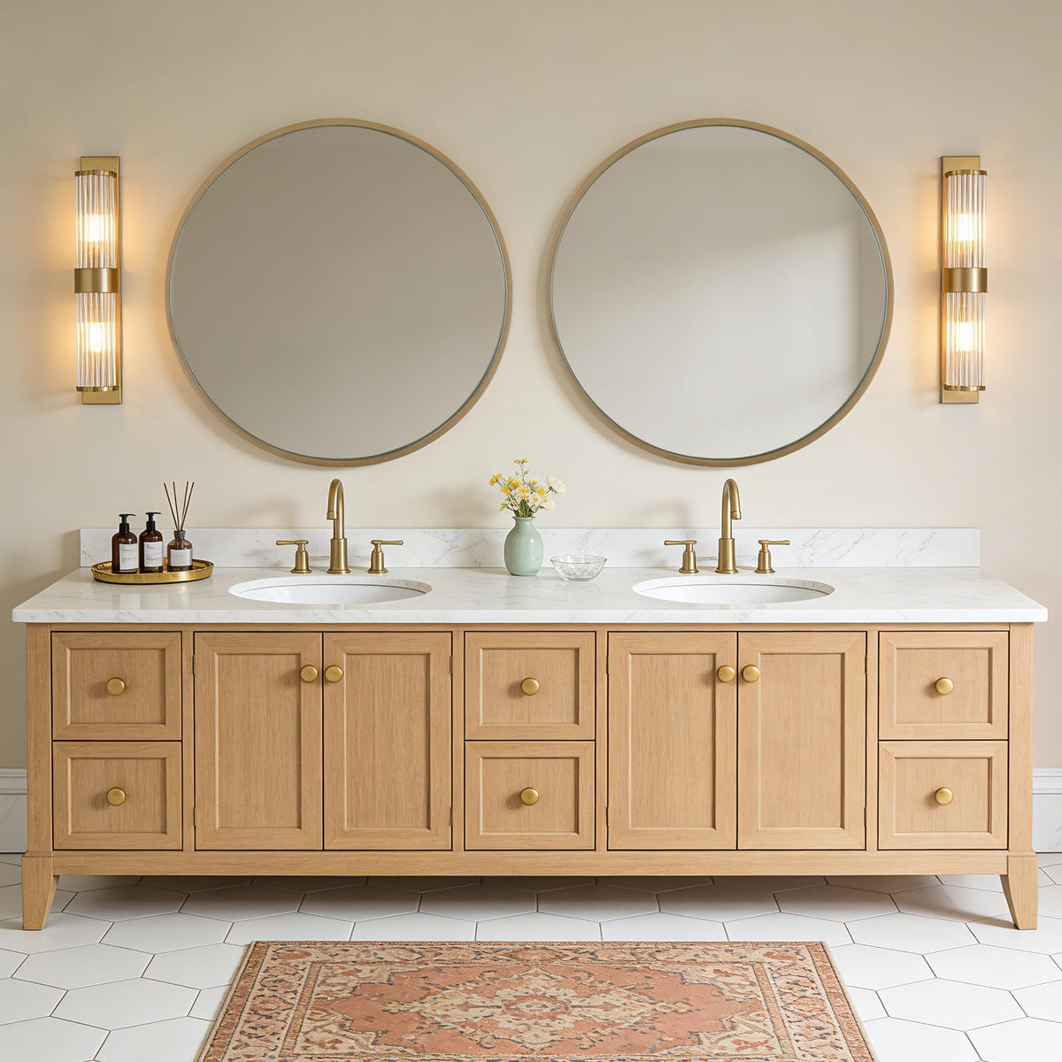 Round Wood Mirror, 36" Round Modern Decoration Large Circle Wall Mirror Living Room Bedroom Entryway, Natural