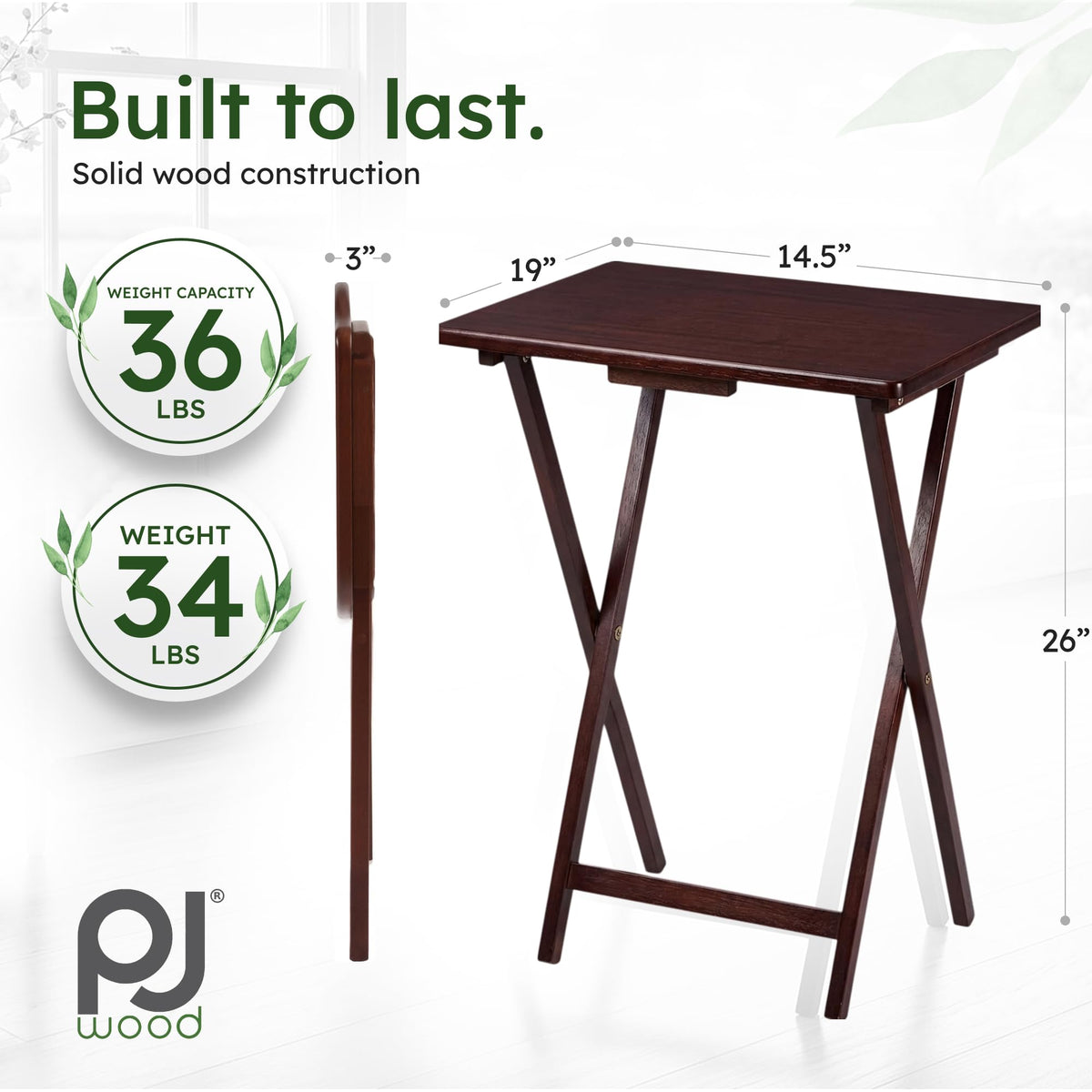 5-Piece Folding Tray Table Set - Walnut with Rack