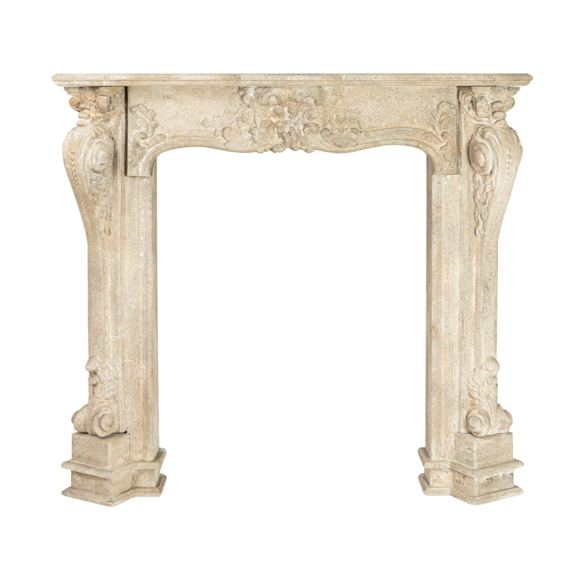 Ornate Decorative Wood Fireplace Mantel, Distressed Cream