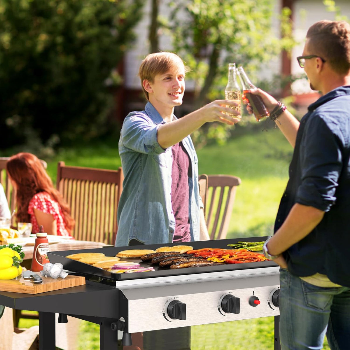 4-Burner Outdoor Propane Gas Griddle, 40,000 BTU Flat Top Grill with Side Shelves for Camping and Backyard