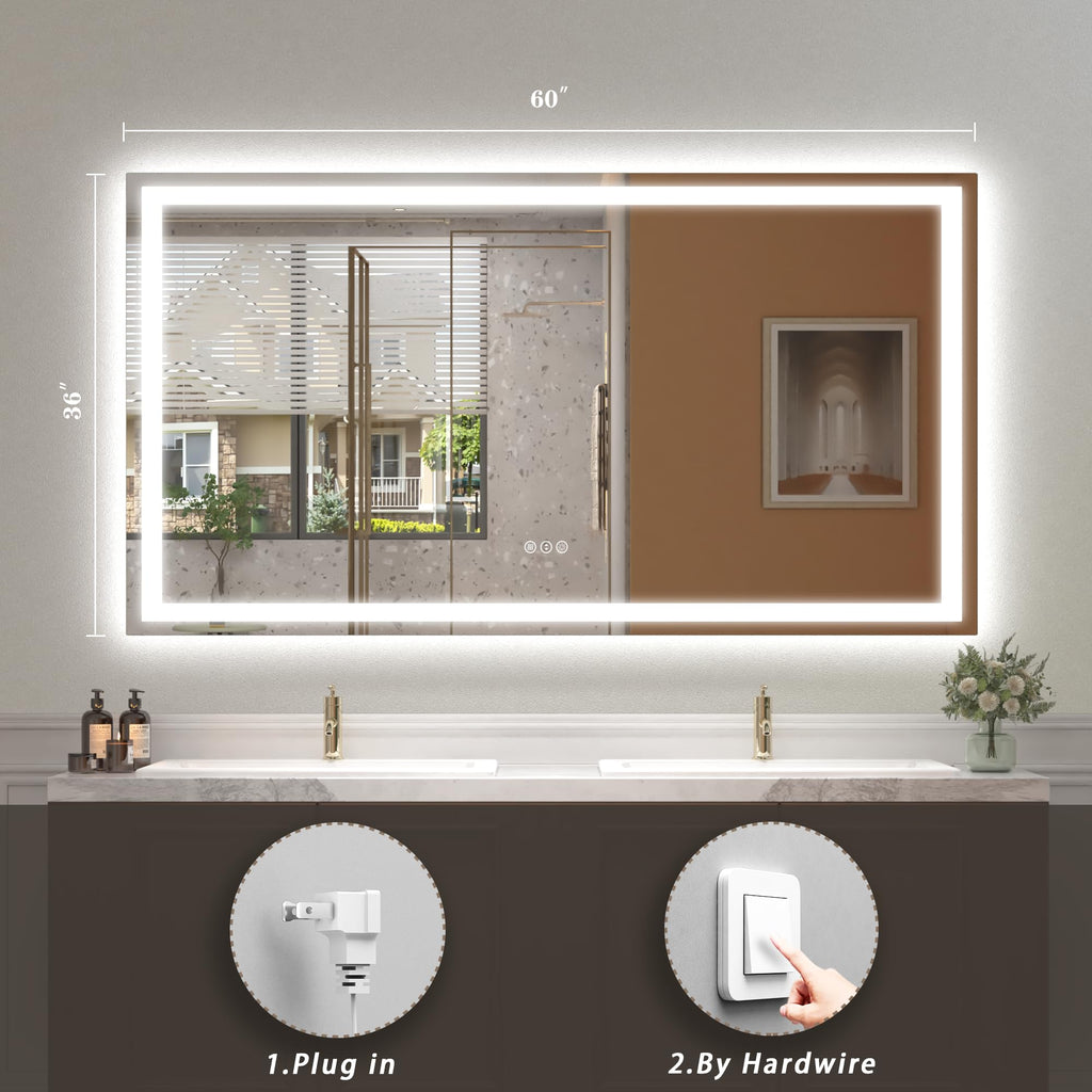 60x36 LED Lighted Bathroom Mirror for Vanity Wall