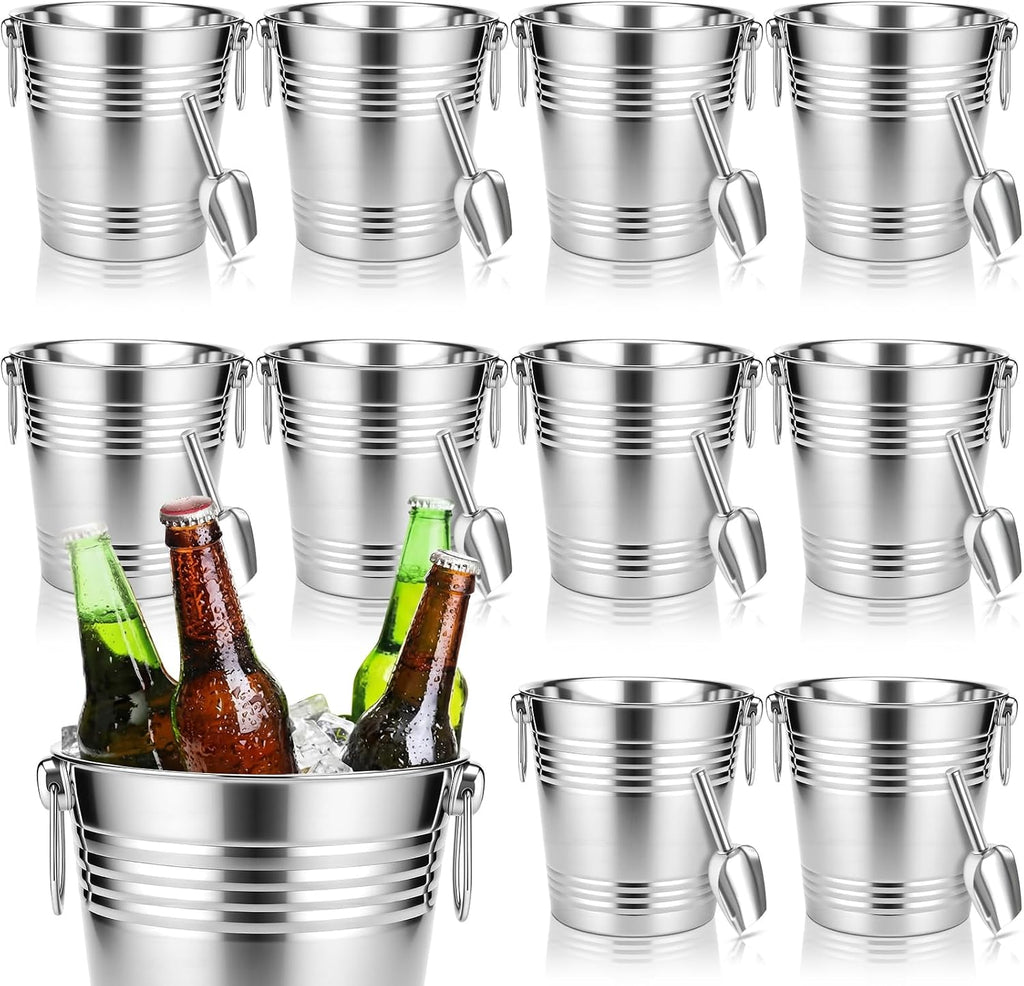 10 Set 5.3 QT / 5 L Ice Bucket with Scoop Bulk, Stainless Steel Champagne Ice Bucket for Parties Insulated Wine