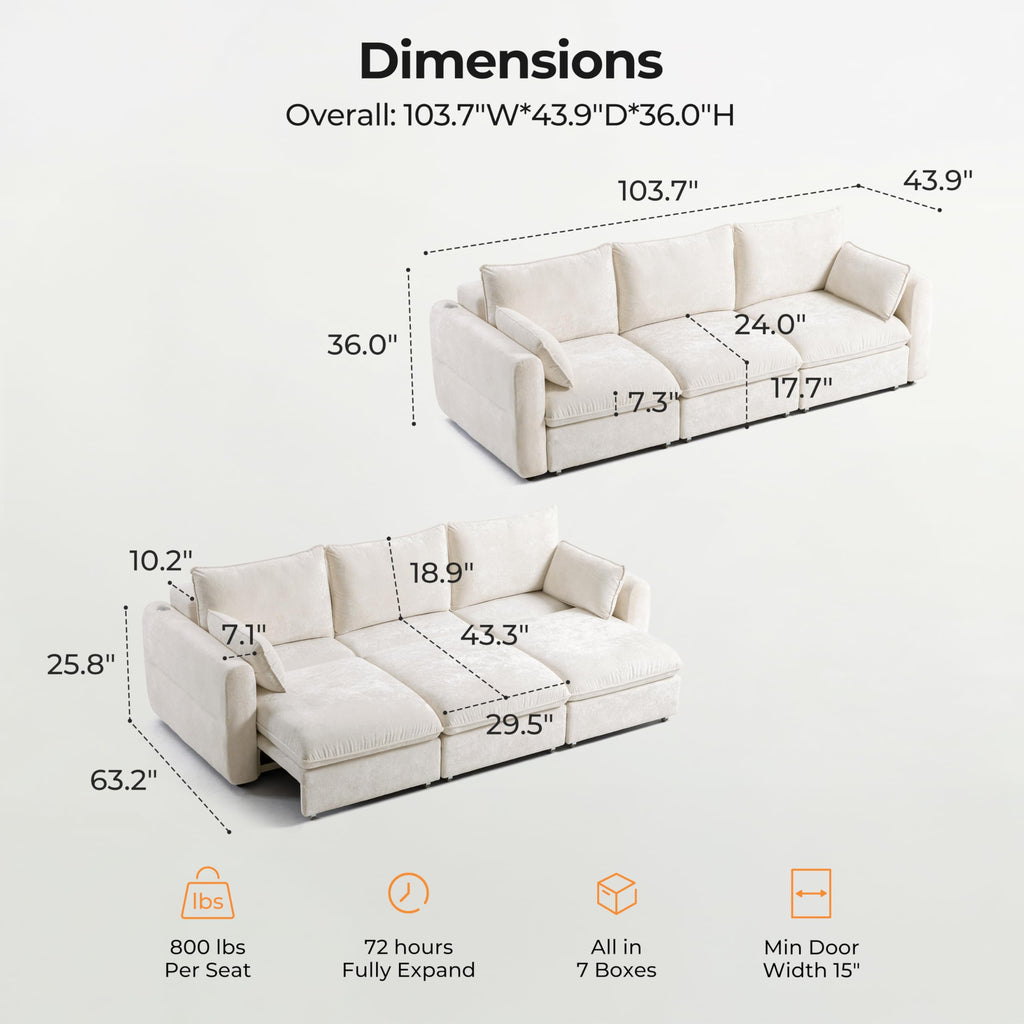 103" Electric Pull Out Sleeper Sofa Bed, 2in1 Power Extendable Couch Bed