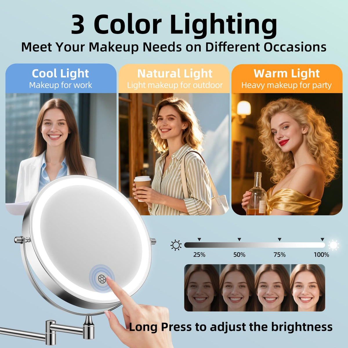 Rechargeable Wall Mounted Lighted Makeup Mirror