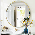 Gold Round Bathroom Mirror 24", Thin Metal Frame Wall Mirror