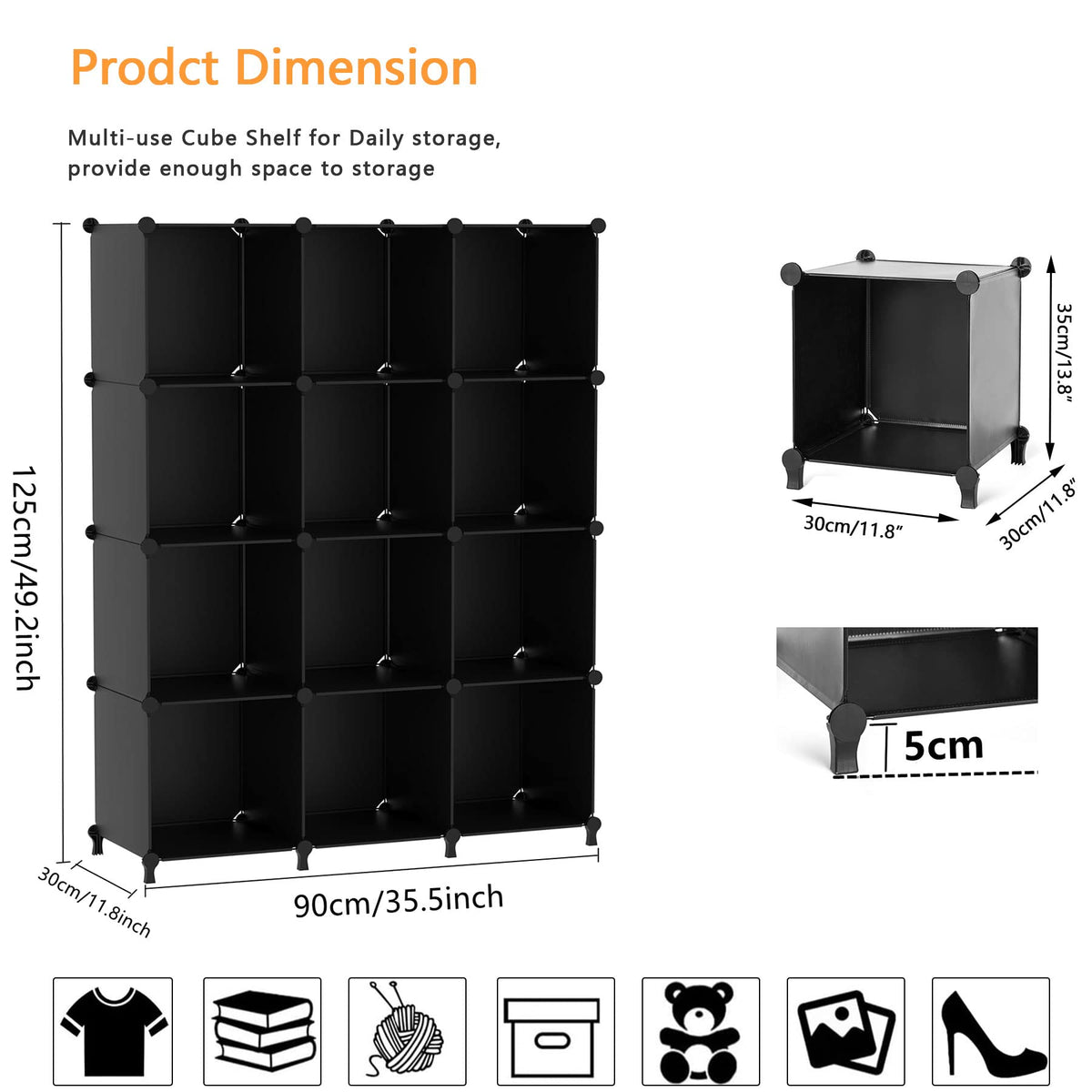 12 Cube Storage Organizer, Closet Organizer Storage Shelves, Black