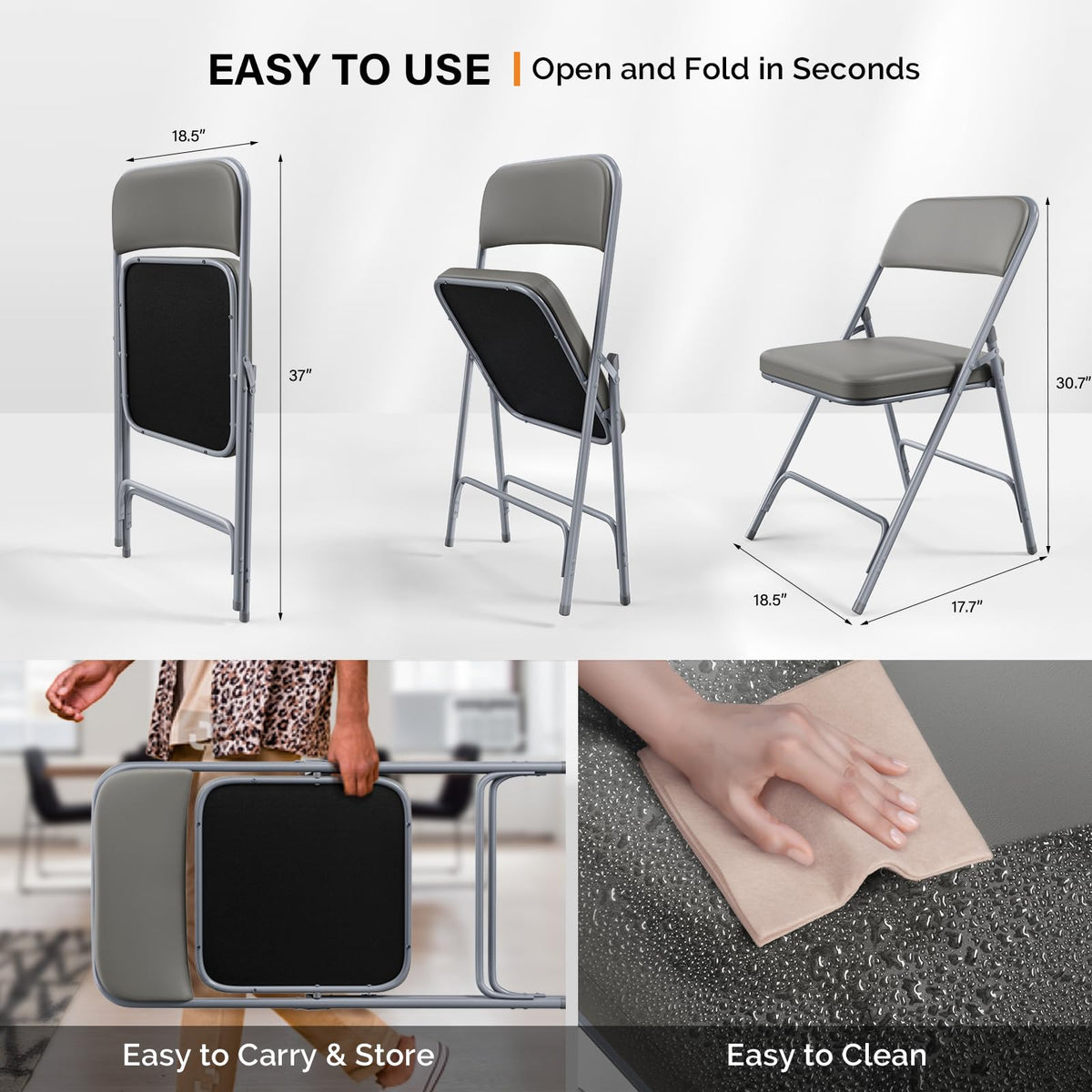 Padded Folding Chairs with Comfortable Thick Padding and Steel Metal Frame, Portable, Storable Indoor/Outdoor Seating