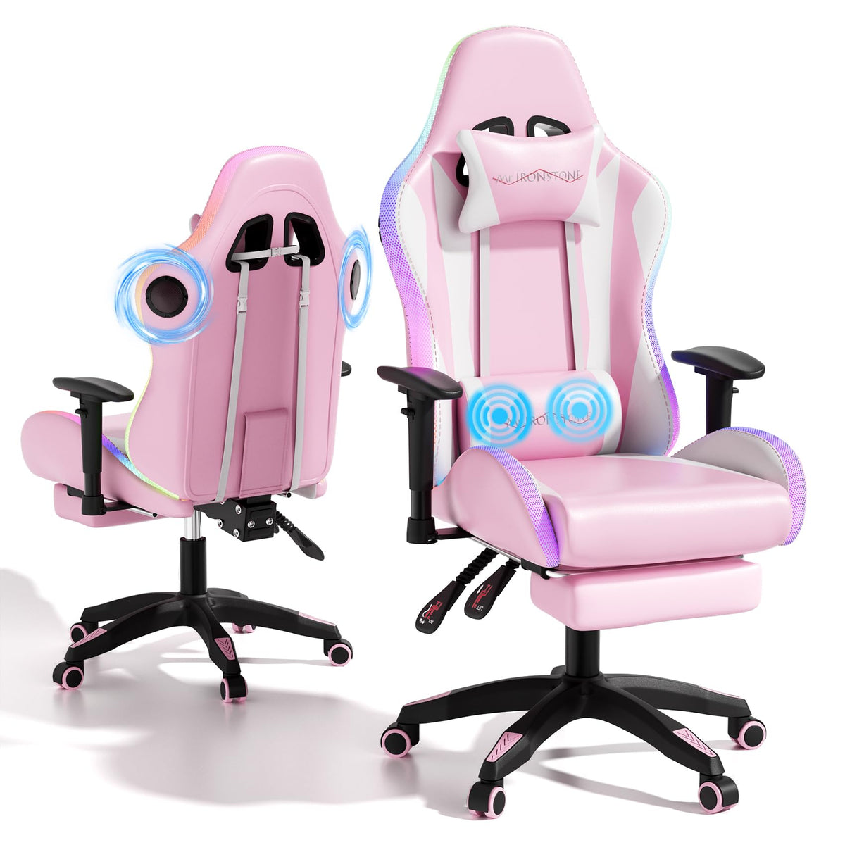 Gaming Chair with Footrest, Ergonomic Gaming Chair with Massage Lumbar Support and Headrest, Reclining Computer Desk