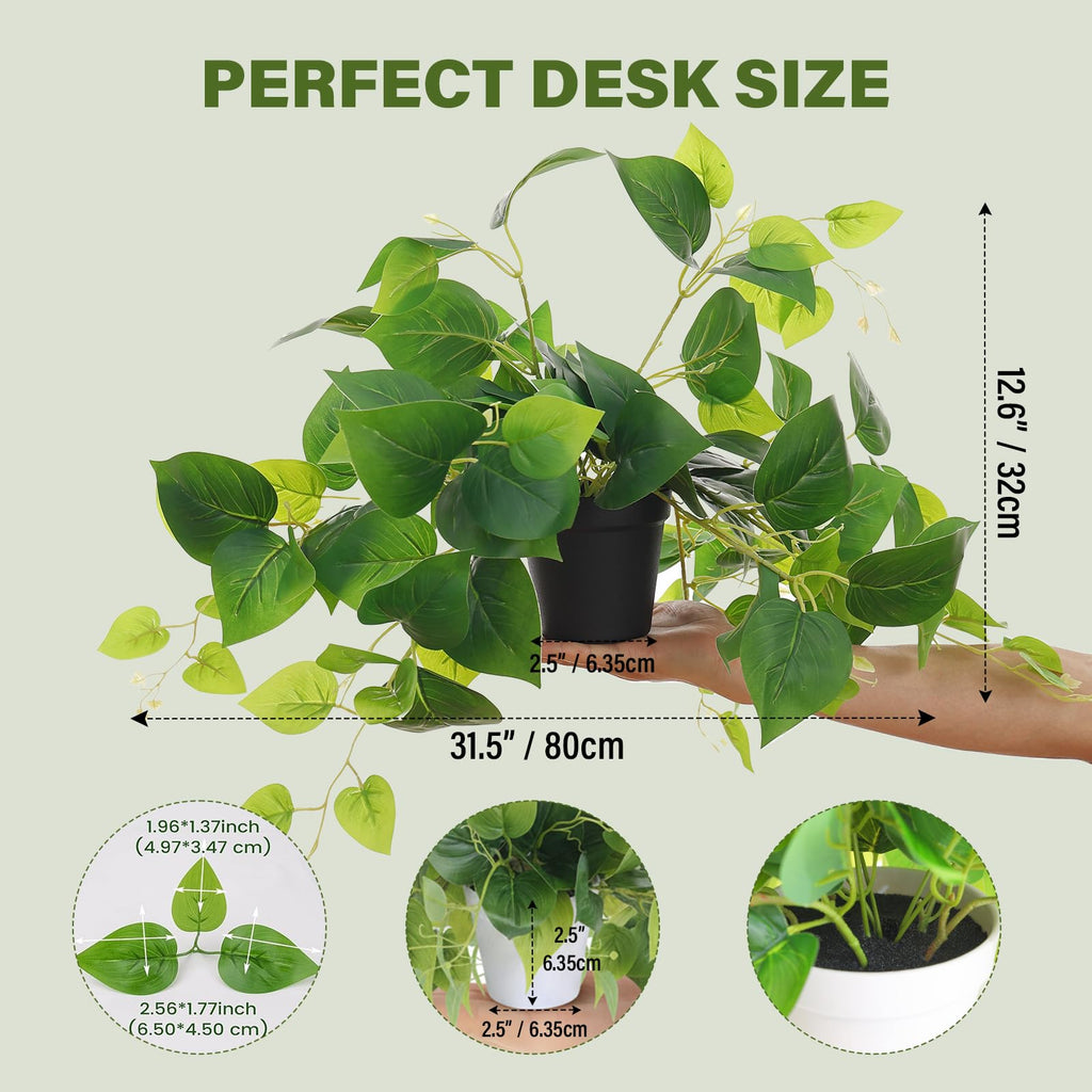 Artificial Pothos Plant in Pot, 1 Pack for Desk and Shelf Decor