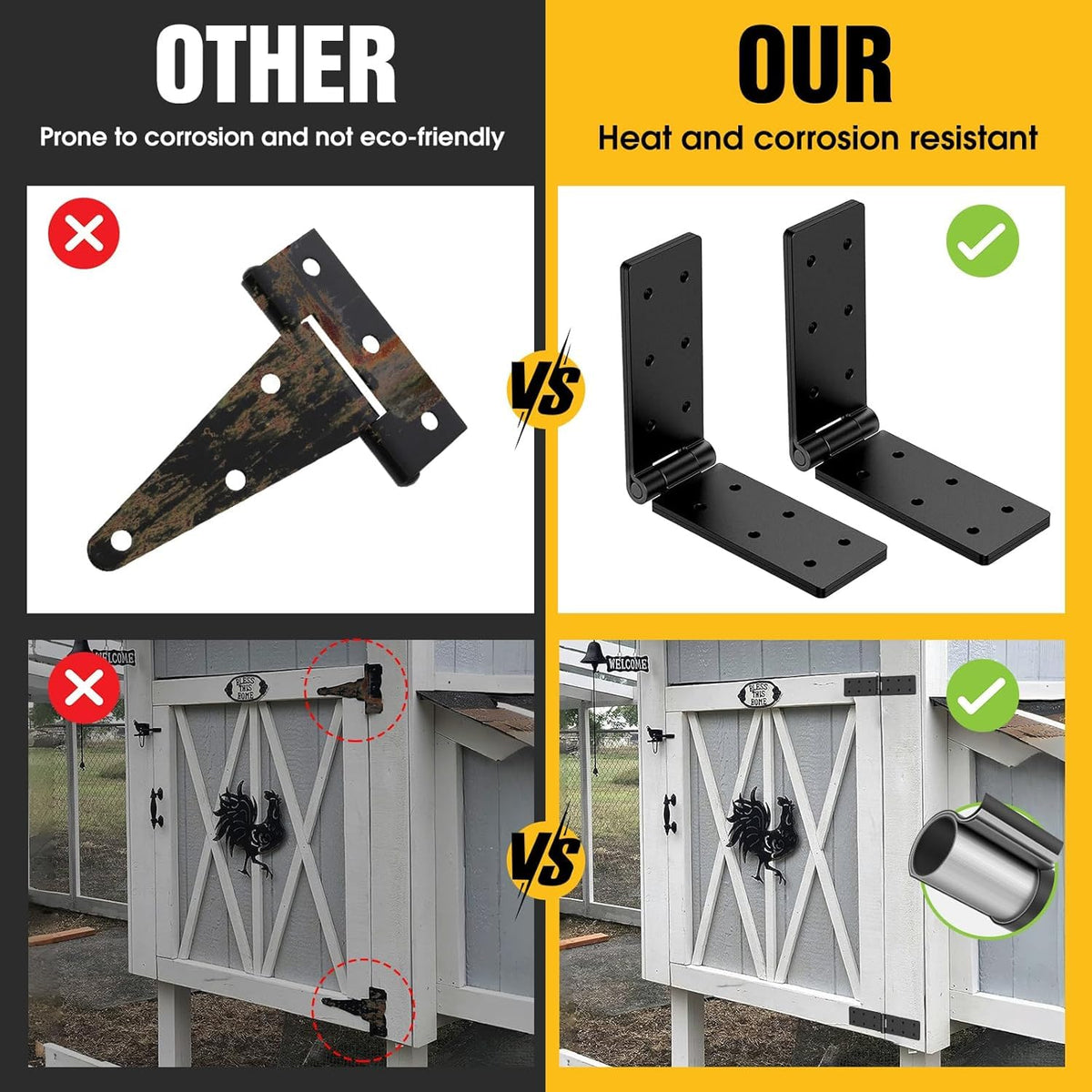 Fence Gate Hinge Heavy Duty 6Pack, 270 Degree Barn Door Hardware Kit for Gates, Double Layer Design, Adjustable Outdoor