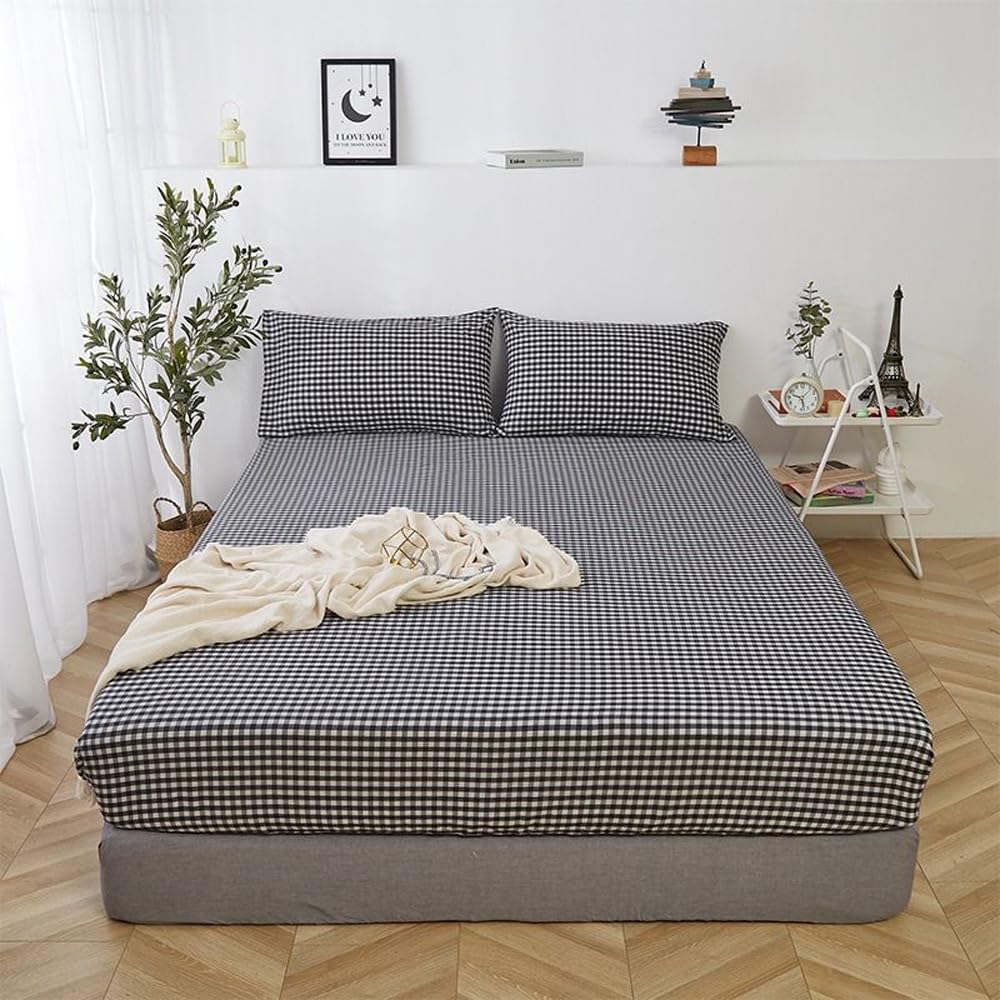 Black and White Plaid Bed Sheets Buffalo Black Grid Flat Sheets Modern Boho Black White Mini Plaid Fitted Sheet