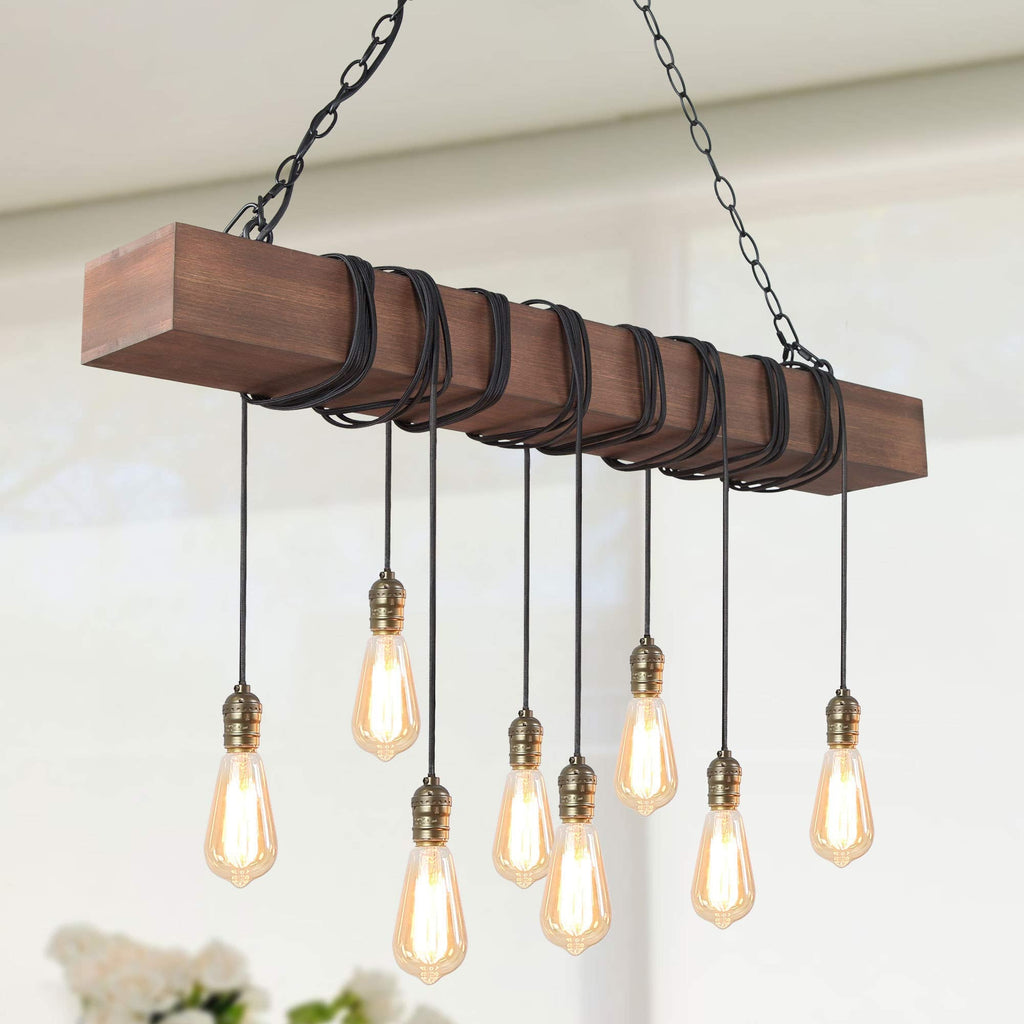 8-Light Wood Farmhouse Rectangular Chandelier