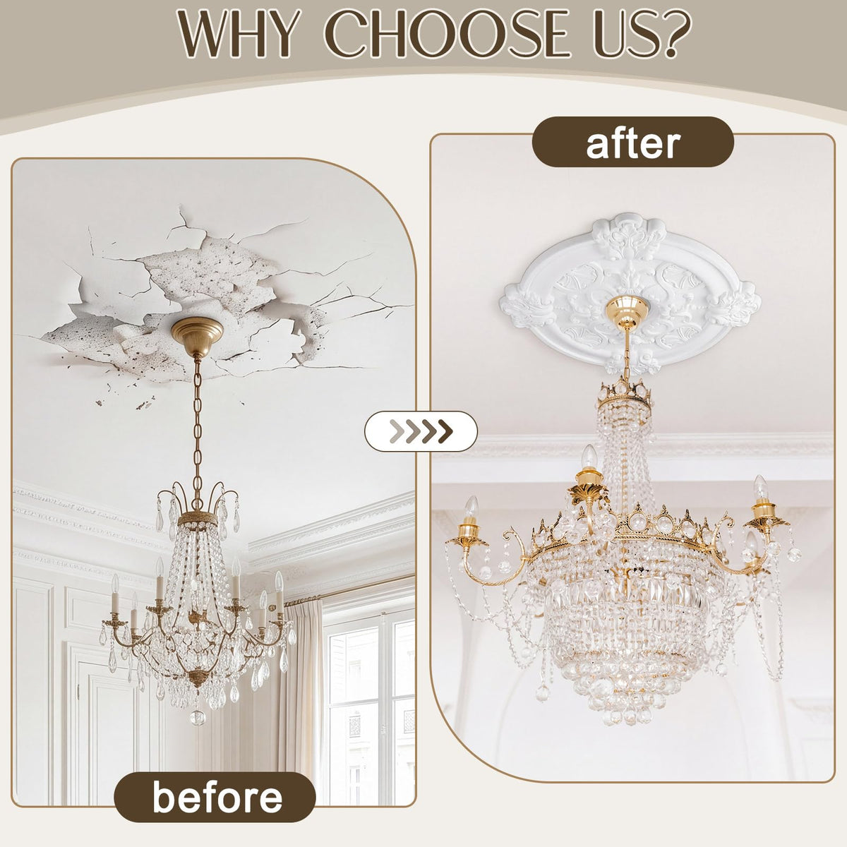 3 Pack Ceiling Medallions for Light Fixtures, Decorative Ceiling Rosettes in 3 Sizes, 13", 16.5" & 18" Od, Durable