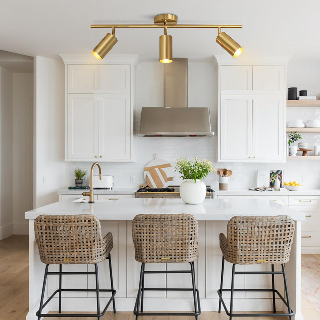 Gold 3-Lights Track Lighting Brushed Brass Ceiling Spotlight Light