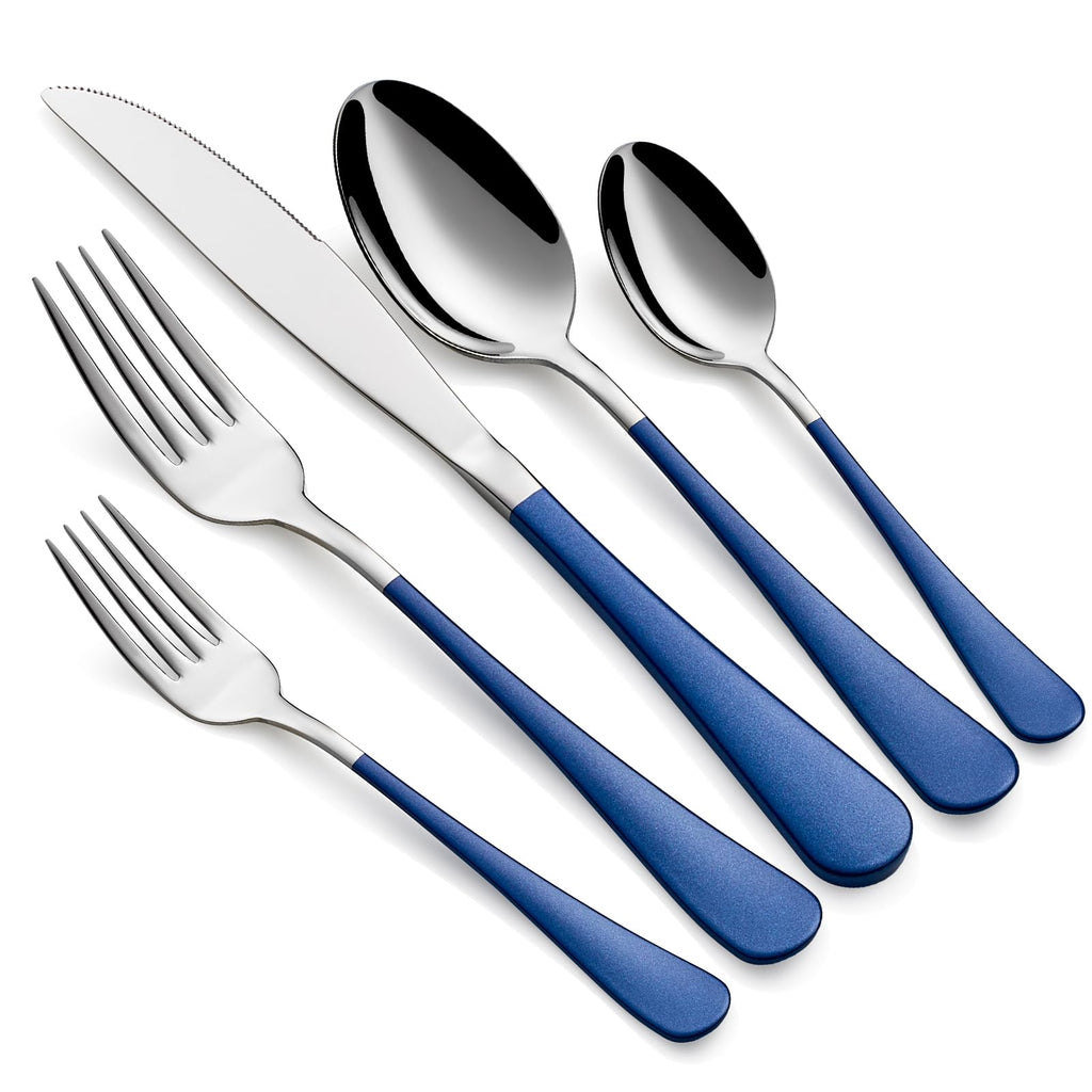 Colorful Silverware Set 20 Piece 18/0 Stainless Steel Flatware Sapphire Blue Handle Cutlery Set Service for 4 Fork