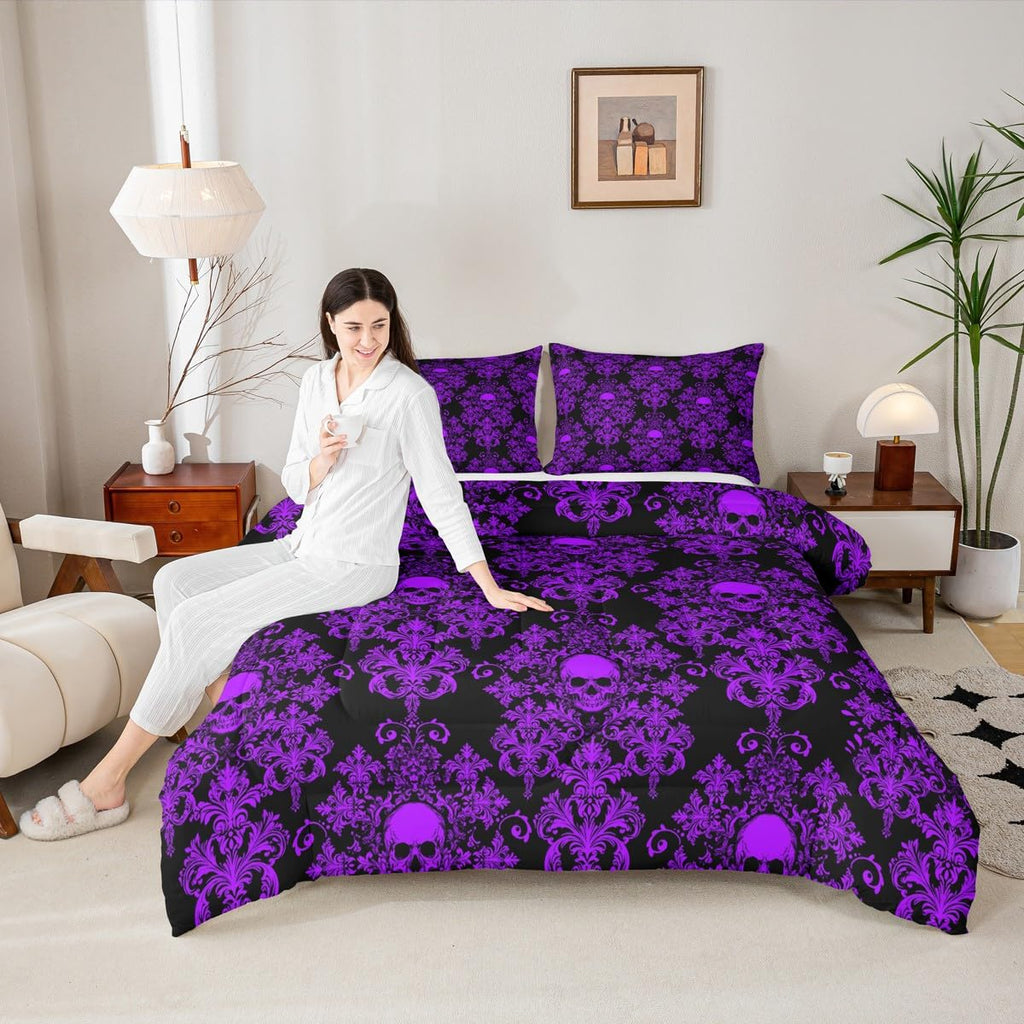 Jacquard Damask Comforter Set Luxury Royal Purple Jacquard Queen