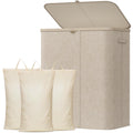 185L 3 Section Laundry Hamper with Lid, Laundry Basket, Beige