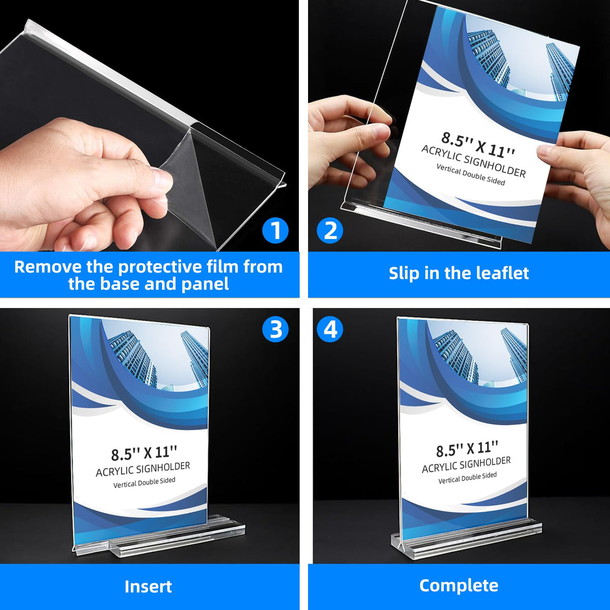 6 Pack Acrylic Sign Holder 8.5 x 11, Double-Sided Clear Sign Holder Plastic Stands for Display, T Shape Acrylic Table