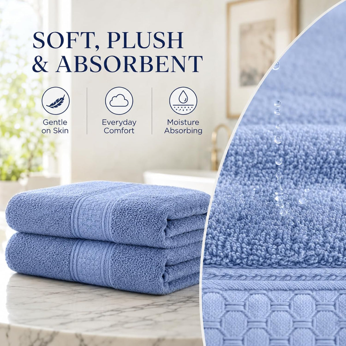 Onuia Luxury Bath Towels Set, 3 Piece Egyptian Cotton Towel Set with Large Bath Towel, Hand Towel and Washcloth