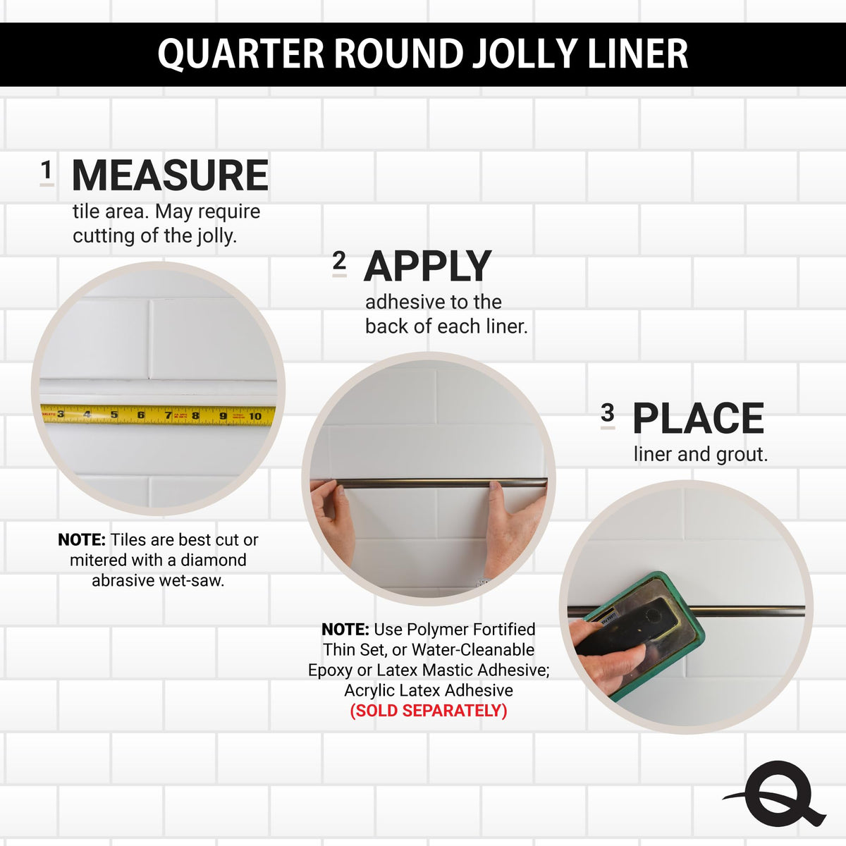 Quarter Round Tile Trim, 1/2 x 12 Inch Corner Shower Tile Edge Trim, Decorative Jolly Tile Liner Cap Backsplash