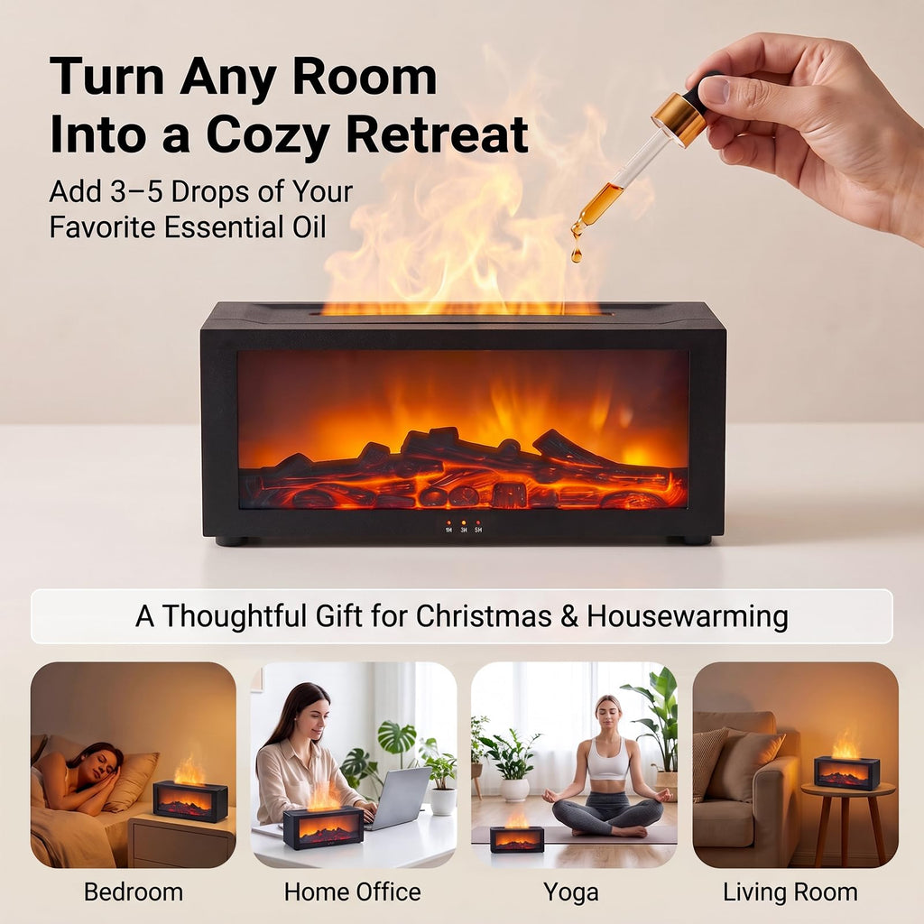 Fireplace Humidifier Flame Diffuser for Essential Oils Air Aromatherapy