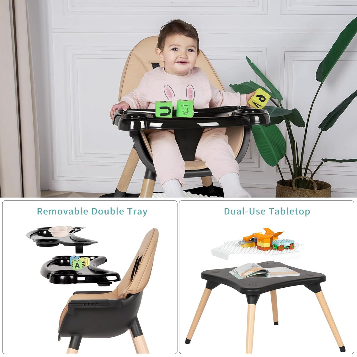 6 in 1 High Chair for Babies & Toddlers, Convertible Wooden Baby Highchair | Table and Chair Set, Baby Feeding Chair